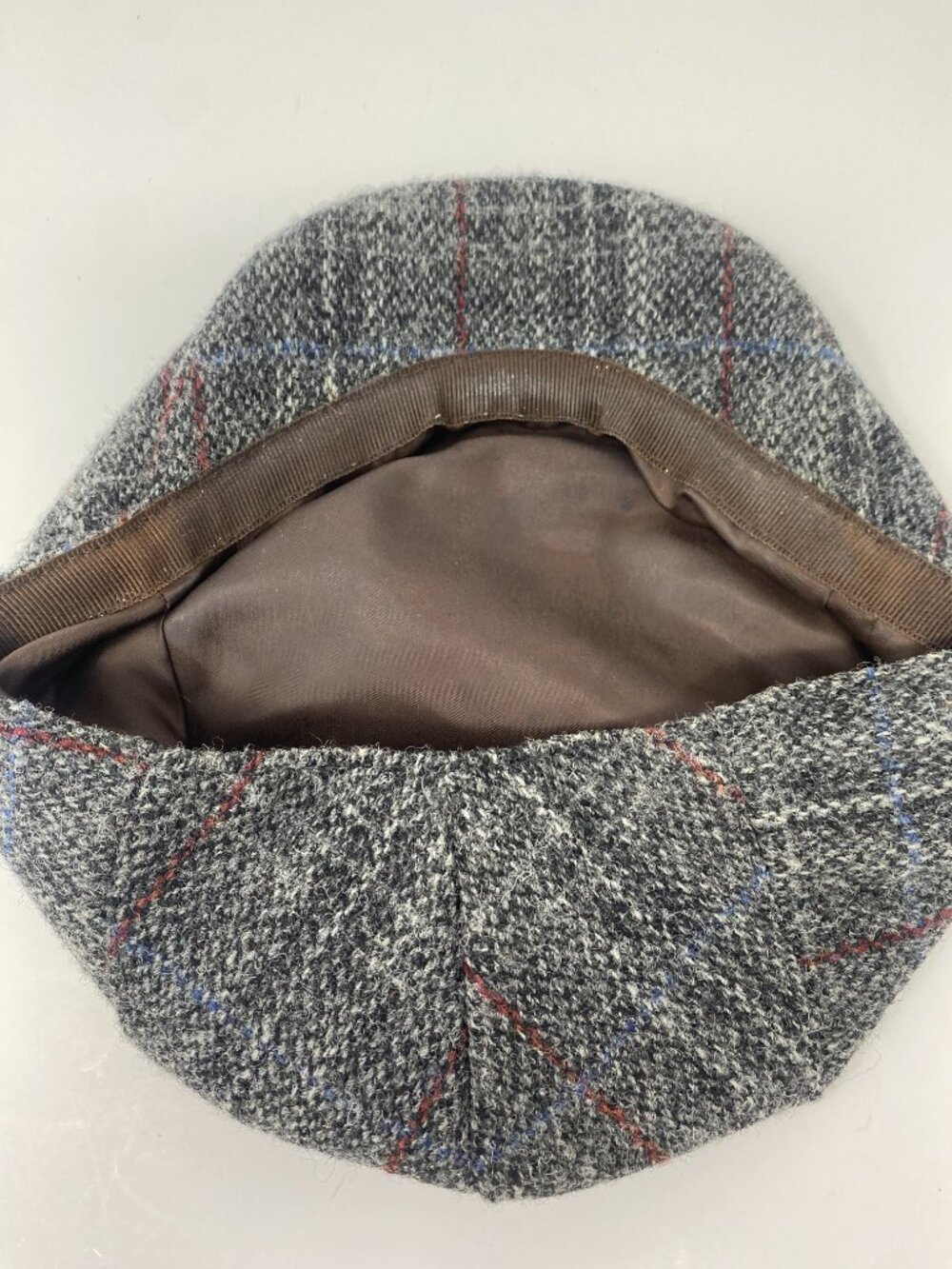 Harris Tweed Flat Cap Hat Cabbie Newsboy Wool Size 7 M Gray Red Plaid Vintage - Picture 6 of 9